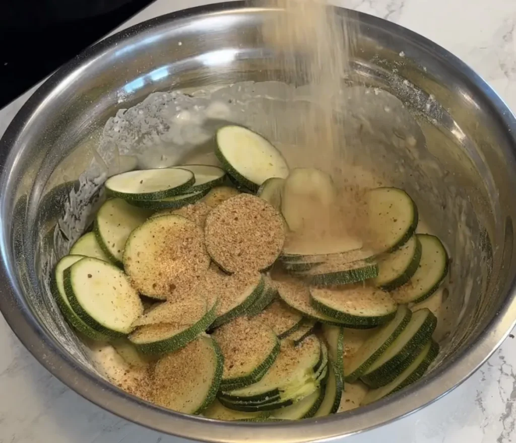 sliced zucchini and breadcrumbs to the mixture