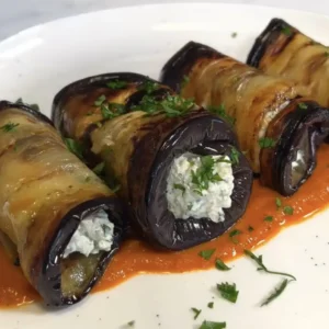 Eggplant Rolls with Creamy Filling and Tomato Sauce