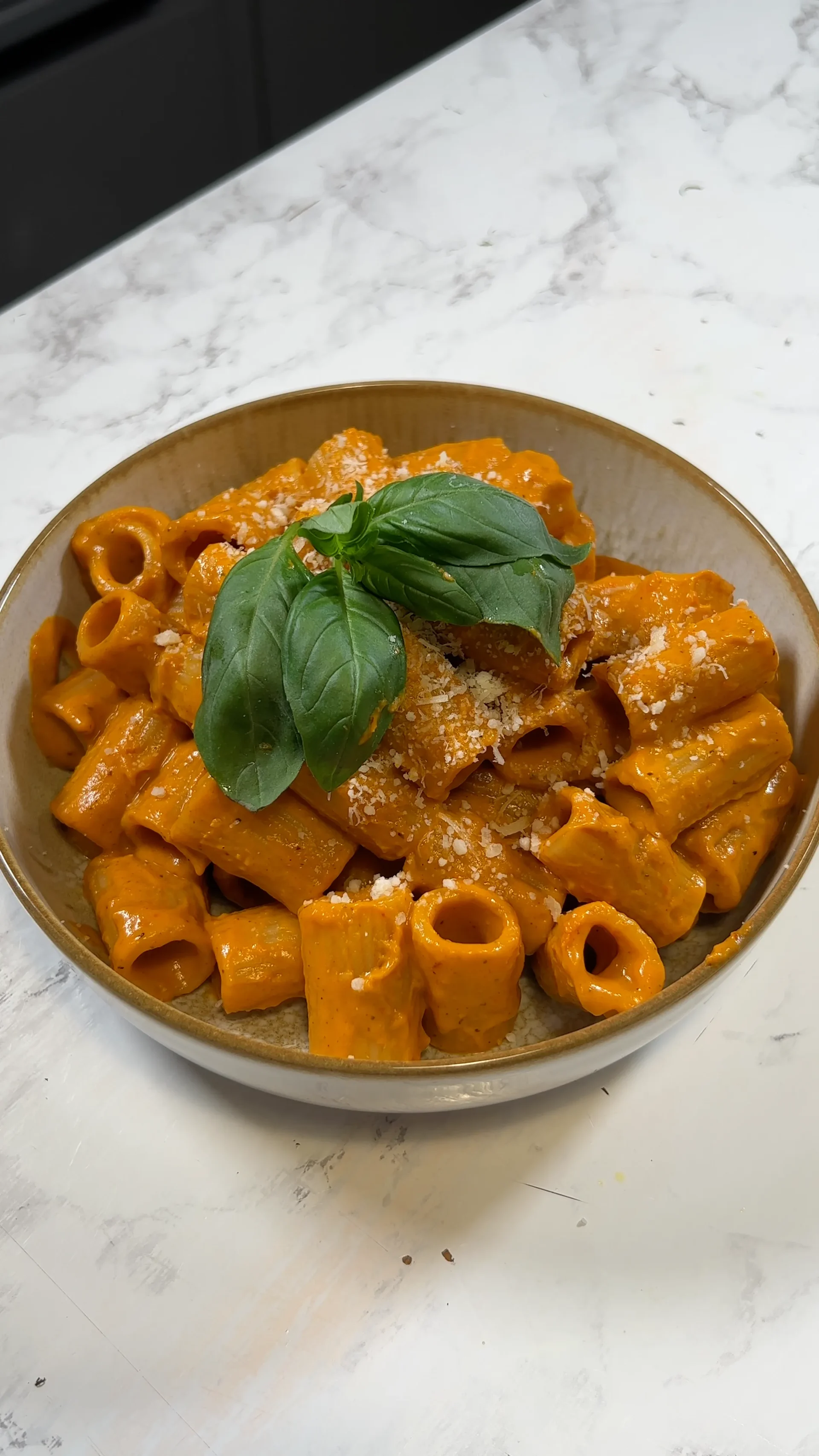 Pasta with Roasted Pepper & Tomato Sauce Finished Dish