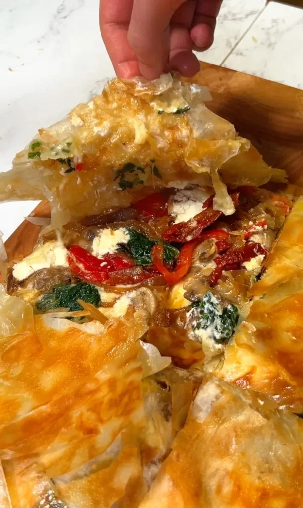 Cheesy Spinach and Filo Pie Recipe served
